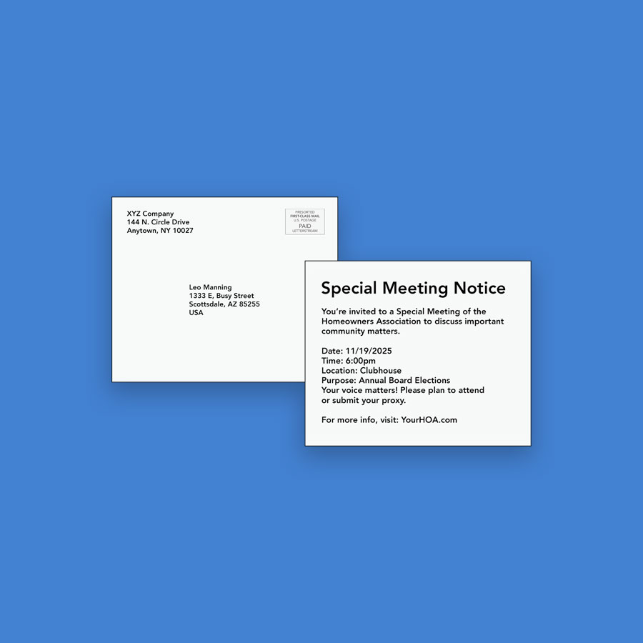 Postcard example on blue background