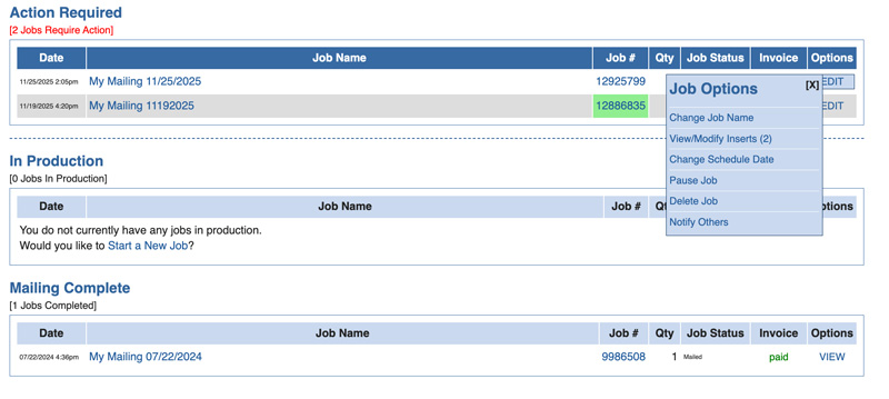 Screen grab of LetterStream interface showing Account level control
