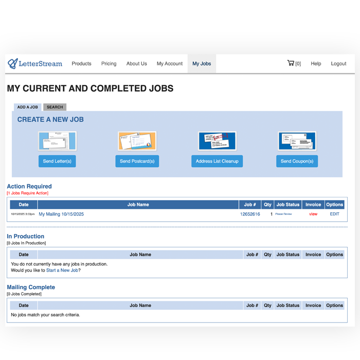 USPS and FedEx send mail online platform screen grab of user dashboard