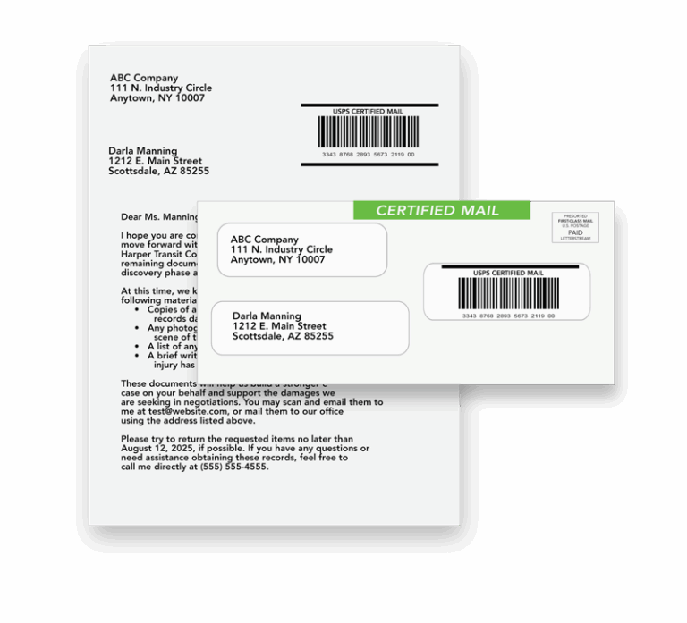 Example of a Certified Letter and Certified Mail envelope