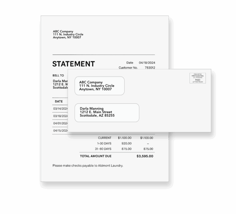 Example of a first-class mail statement and envelope