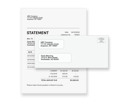 Example of a first-class mail statement and envelope